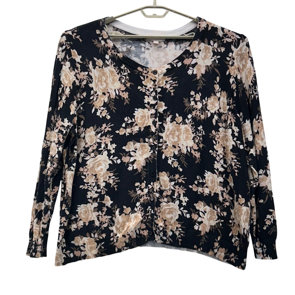 Woman Within Cardigan Sweater Size‎ 2X Dark Floral Bloomcore Cottagecore